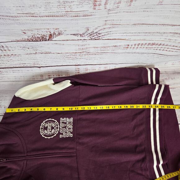 Victoria Secret Pink 1/4 Zip Jacket L Purple White Logo Varsity HOCO School Coat - Picture 9 of 11